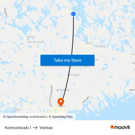 Konnunkoski East to Vantaa map