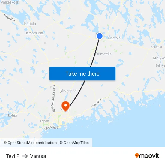 Tevi N to Vantaa map
