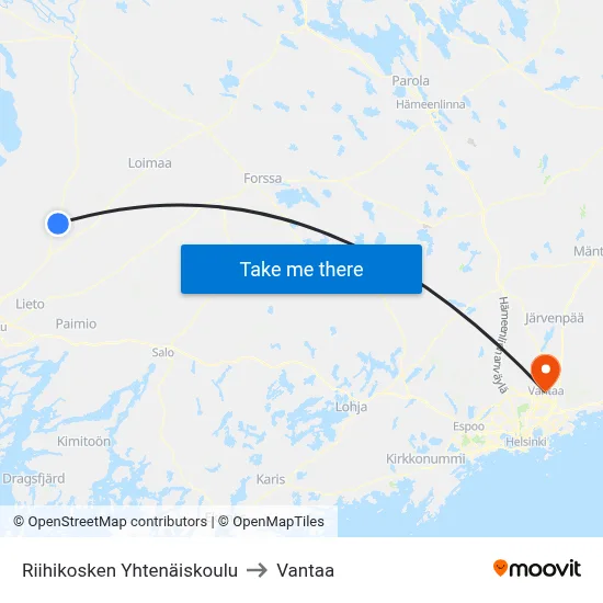 Riihikoski Comprehensive School to Vantaa map