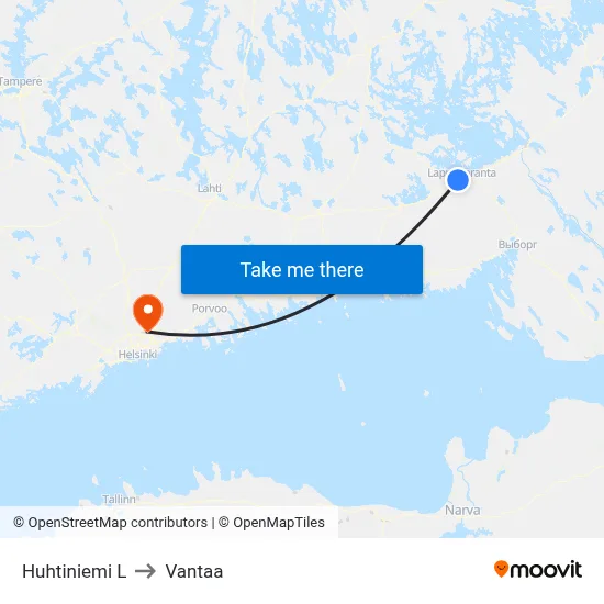 Huhtiniemi West to Vantaa map