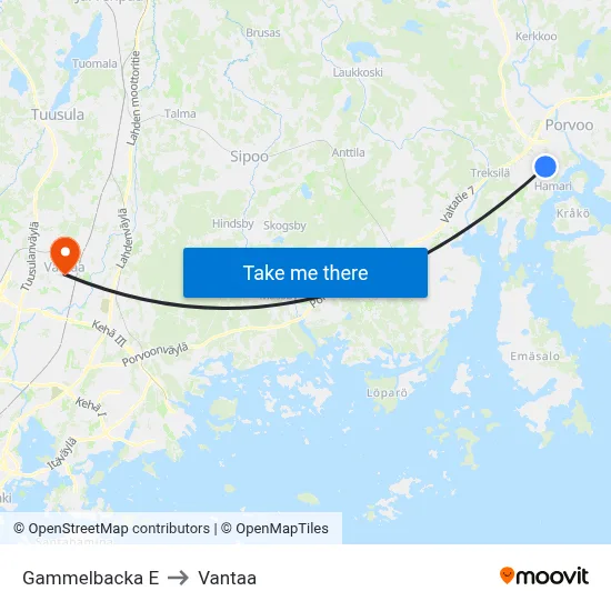Gammelbacka East to Vantaa map