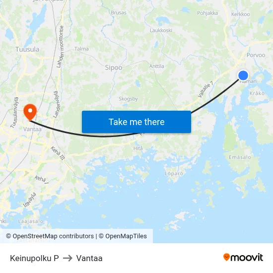 Keinupolku North to Vantaa map