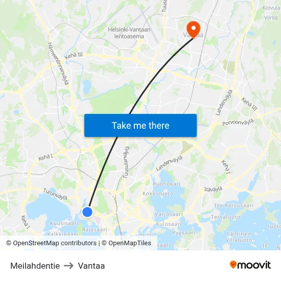 Meilahti Road to Vantaa map