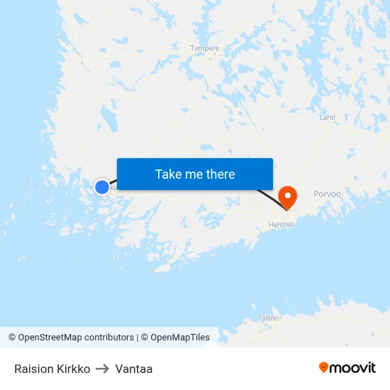 Raisio Church to Vantaa map