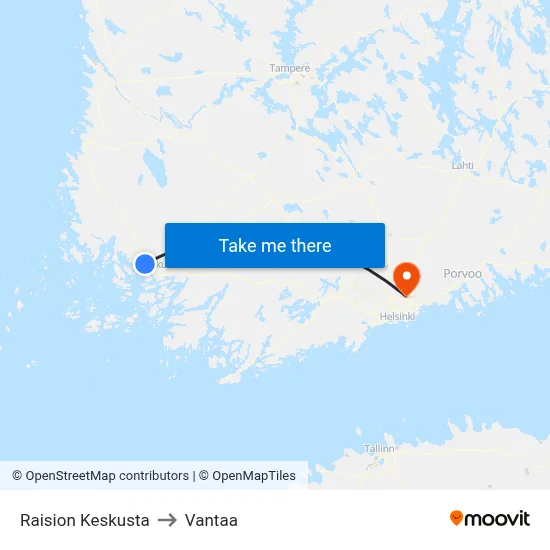 Raisio Center to Vantaa map