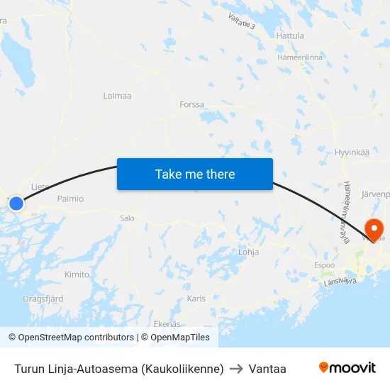 Turku Bus Station (Long Distance) to Vantaa map