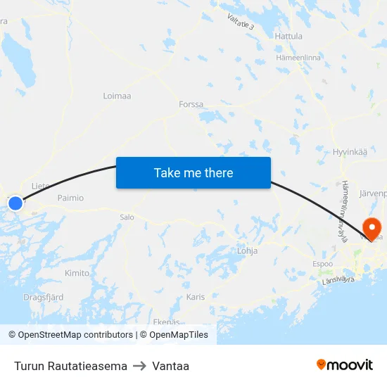 Turku Railway Station to Vantaa map