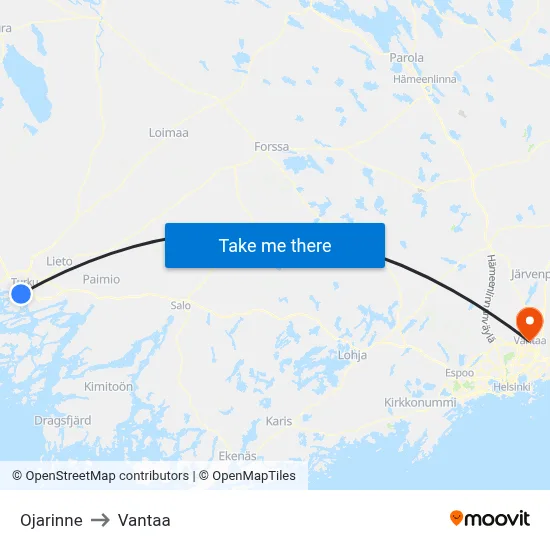 Ojarinne to Vantaa map