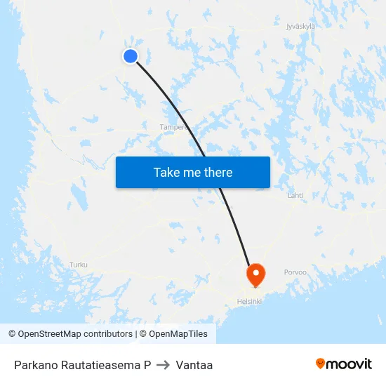 Parkano Railway Station North to Vantaa map