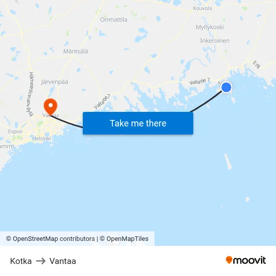 Kotka to Vantaa map