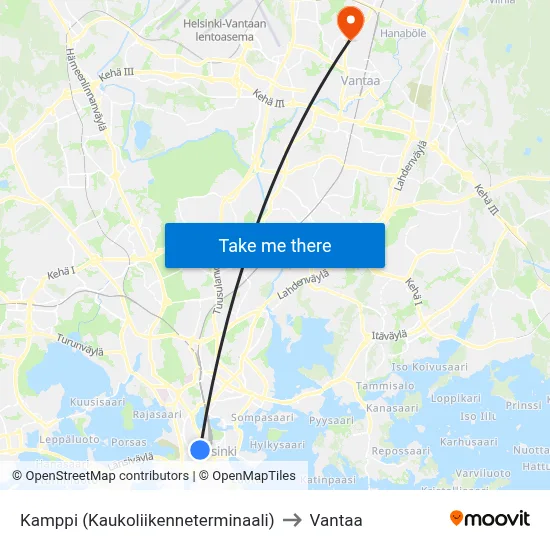 Kamppi (Long-distance Terminal) to Vantaa map