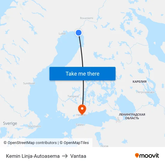 Kemi Bus Station to Vantaa map