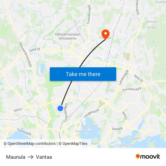 Maunula to Vantaa map