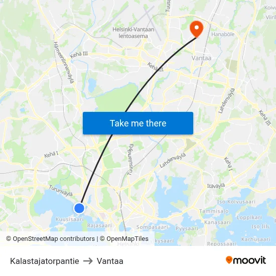 Kalastajatorpantie Road to Vantaa map