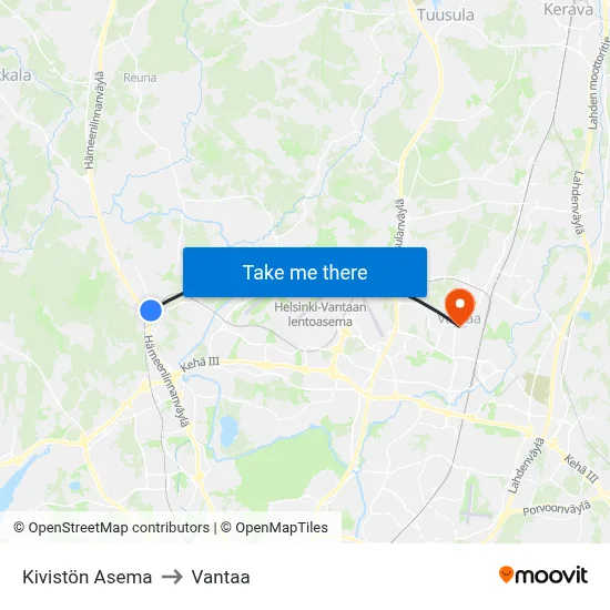 Kivisto Station to Vantaa map