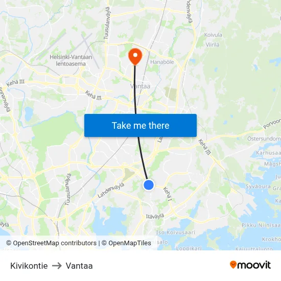 Kivikontie to Vantaa map