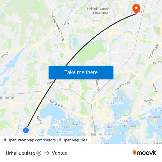 Urheilupuisto Ⓜ️ to Vantaa map