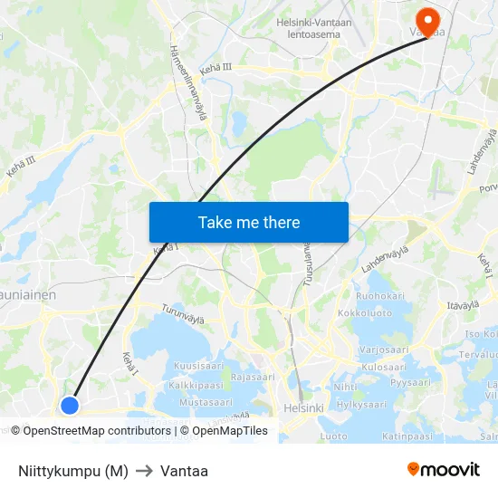 Niittykumpu (Metro) to Vantaa map