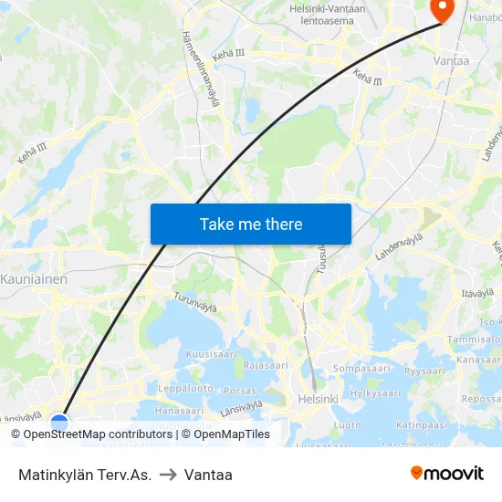 Matinkylä Health Center to Vantaa map