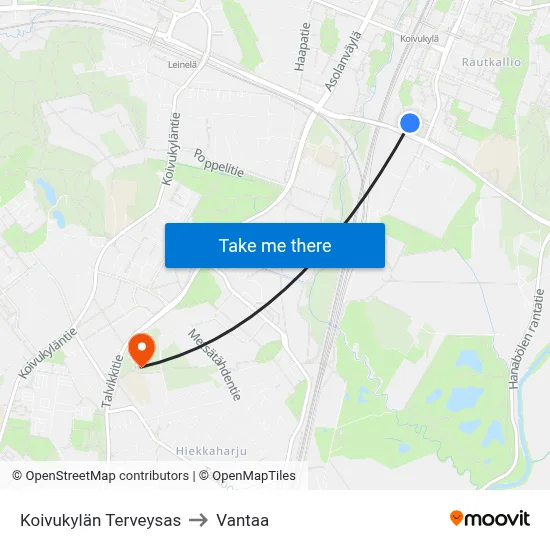 Koivukylä Health Station to Vantaa map