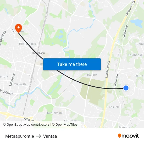 Metsäpurontie to Vantaa map