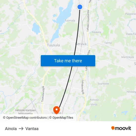 Ainola to Vantaa map