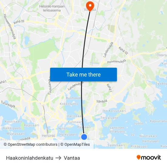 Haakoninlahti Street to Vantaa map