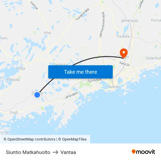 Siuntio Travel Center to Vantaa map
