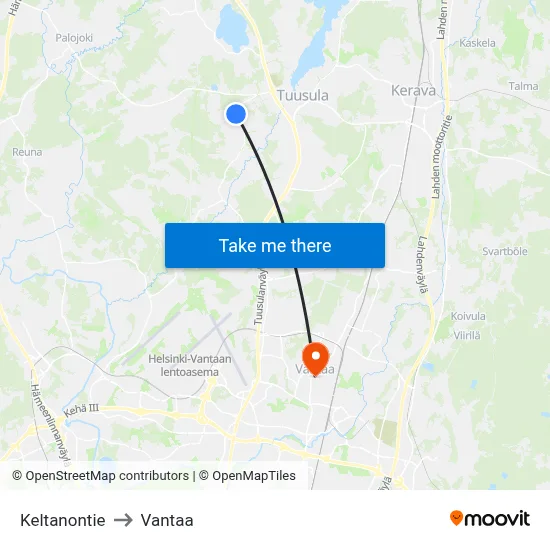 Keltanontie to Vantaa map