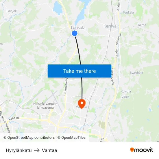 Hyrylä Street to Vantaa map