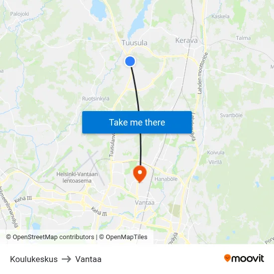 School Center to Vantaa map