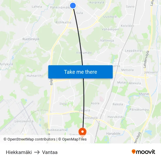 Sand Hill to Vantaa map