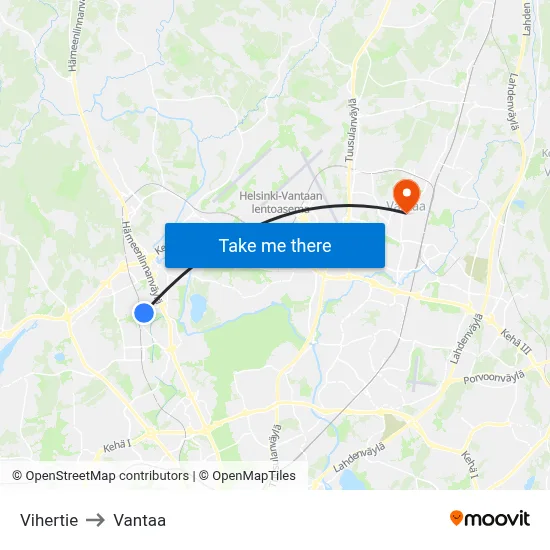 Vihertie to Vantaa map