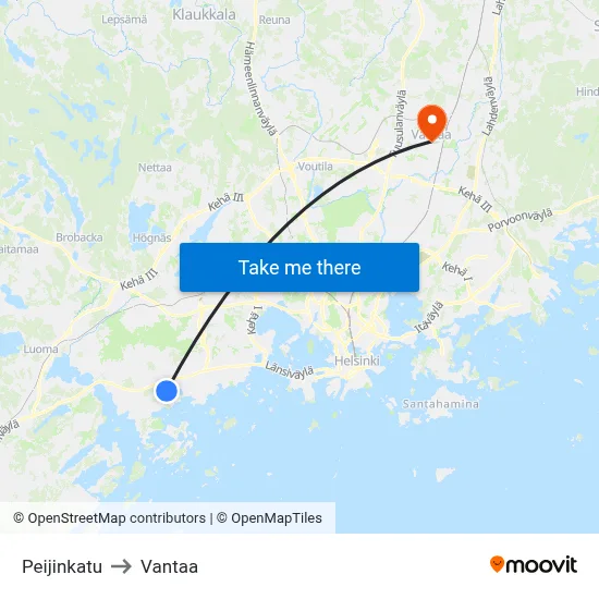 Peijinkatu to Vantaa map