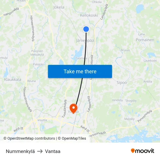 Nummenkylä to Vantaa map