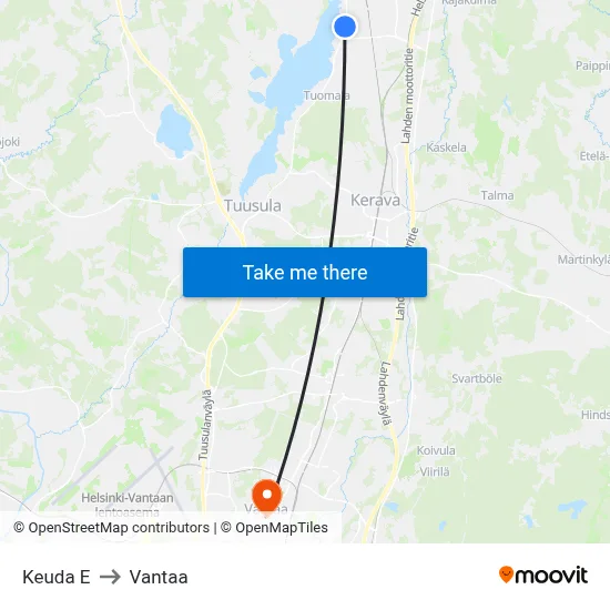 Keuda S to Vantaa map