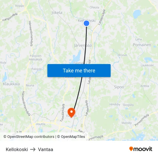 Kellokoski to Vantaa map