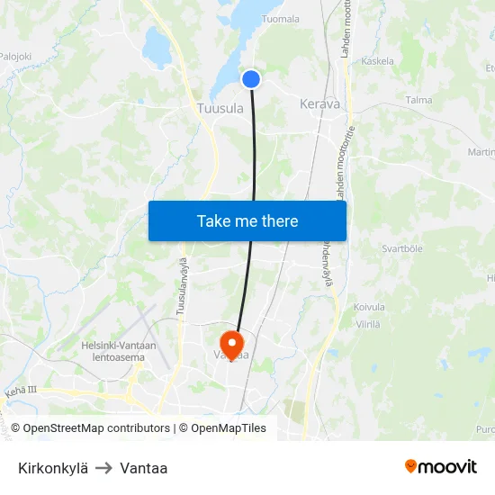 Church Village to Vantaa map