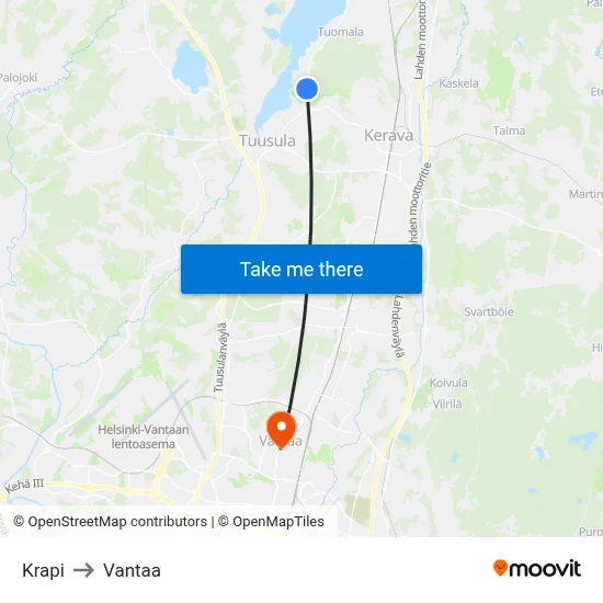 Krapi to Vantaa map