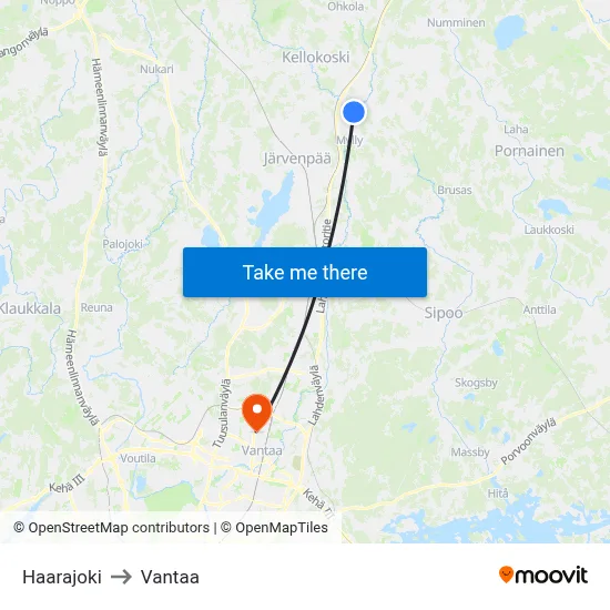 Haarajoki to Vantaa map