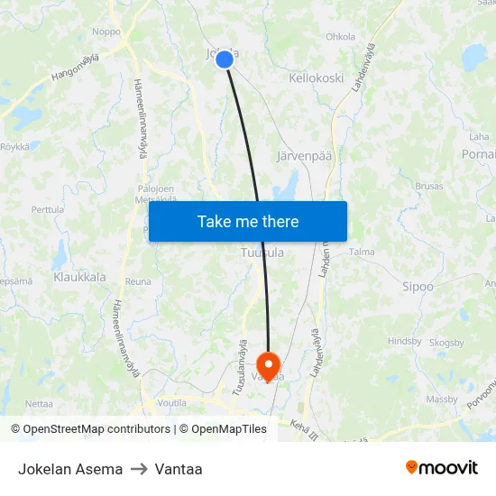 Jokela Station to Vantaa map