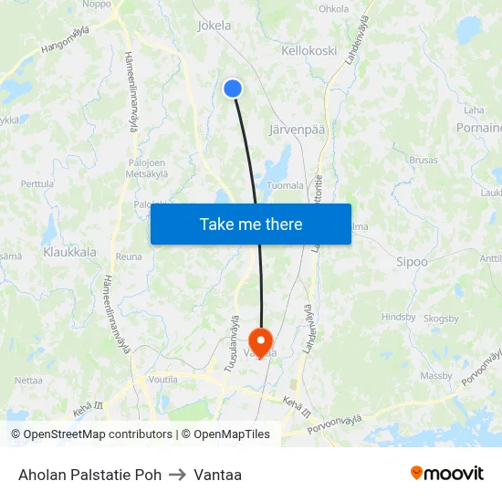 Ahola Palstatie North to Vantaa map