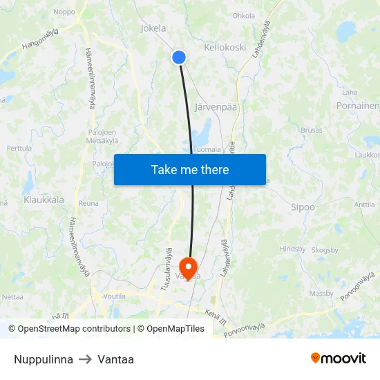 Nuppulinna to Vantaa map