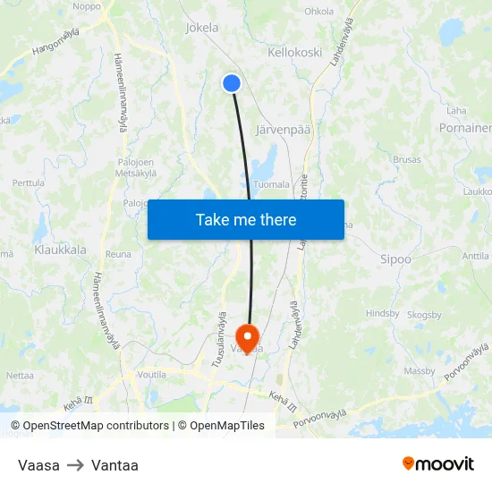 Vaasa to Vantaa map