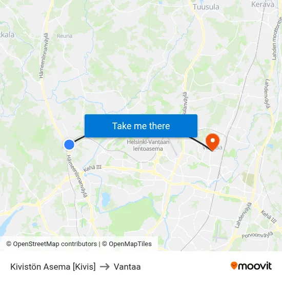 Kivistö Station [Kivis] to Vantaa map