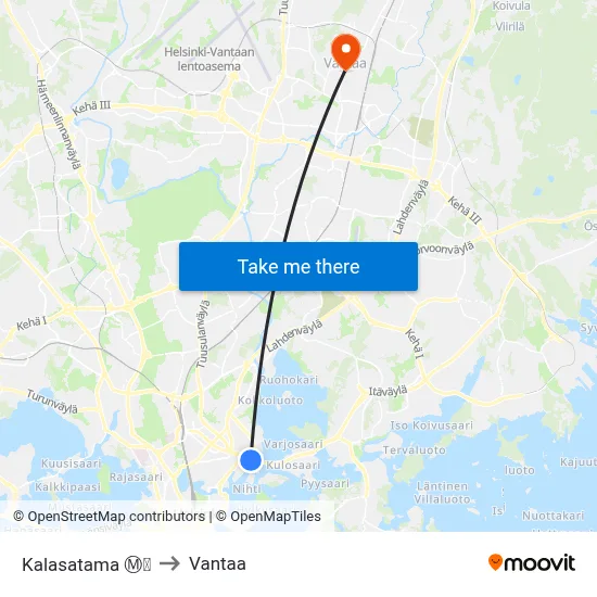 Kalasatama Ⓜ️🛍️ to Vantaa map