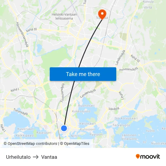 Sports Hall to Vantaa map