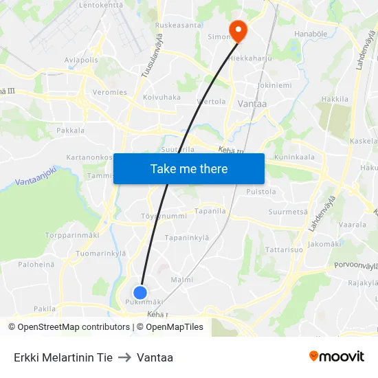 Erkki Melartinin Road to Vantaa map