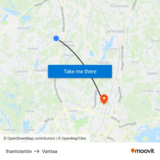 Ihantolantie to Vantaa map