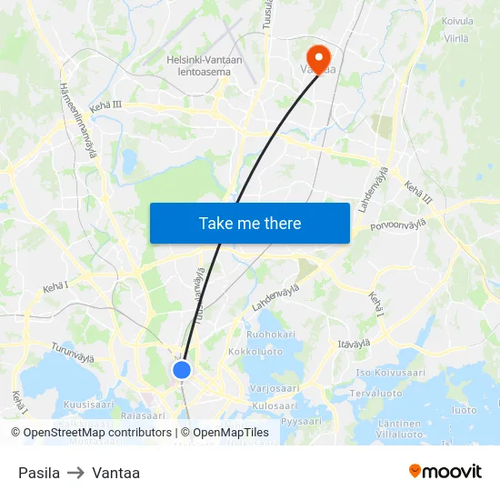 Pasila to Vantaa map